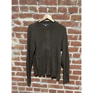 John Varvatos Mens Brown Ribbed Full Zip Knit Sweatshirt Size Large